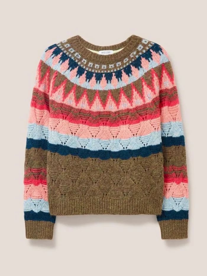 Women KNITWEAR White Stuff YOKE PATTERN JUMPER Pink Multi Women KNITWEAR White Stuff YOKE PATTERN JUMPER Pink Multi