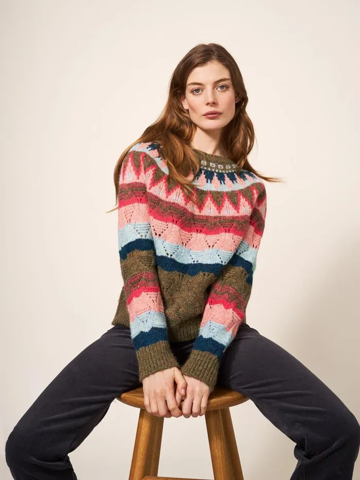 Women KNITWEAR White Stuff YOKE PATTERN JUMPER Pink Multi Women KNITWEAR White Stuff YOKE PATTERN JUMPER Pink Multi