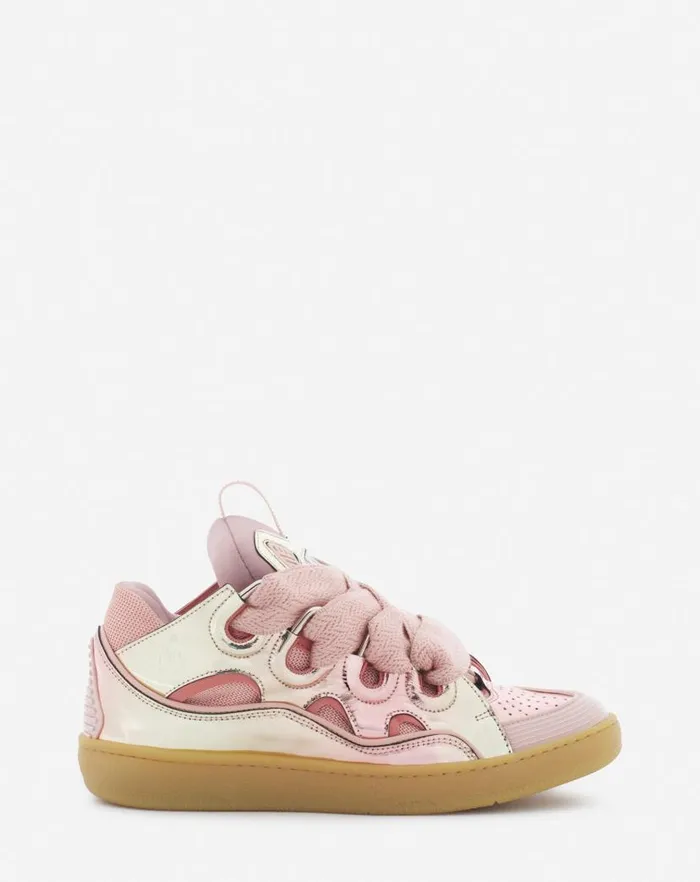 Women Lanvin Curb Curb Sneakers In Metallic Leather Dusty Rose