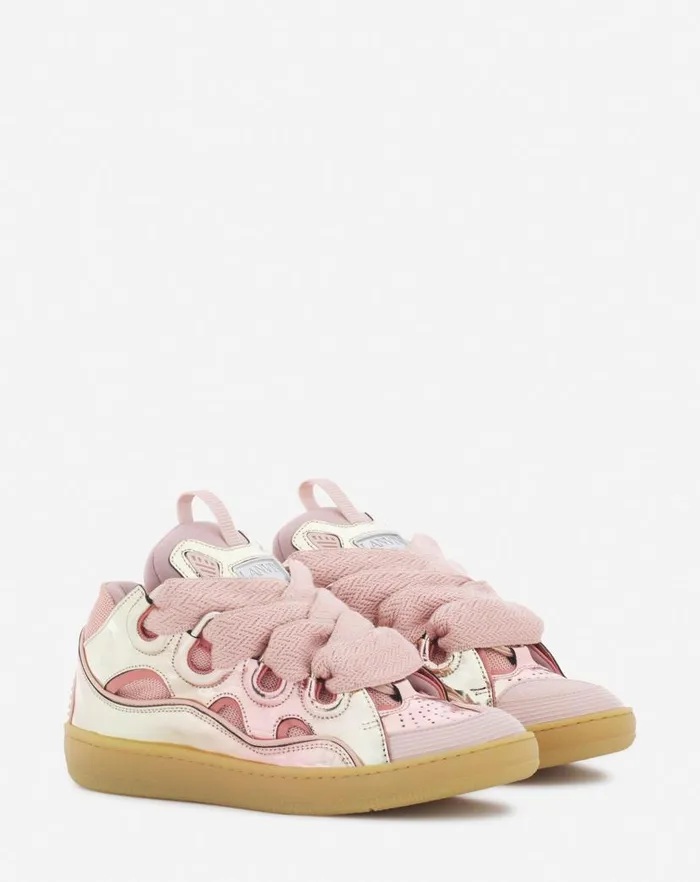 Women Lanvin Curb Curb Sneakers In Metallic Leather Dusty Rose Women Lanvin Curb Curb Sneakers In Metallic Leather Dusty Rose