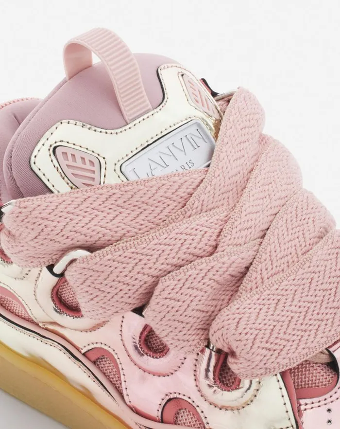 Women Lanvin Curb Curb Sneakers In Metallic Leather Dusty Rose Women Lanvin Curb Curb Sneakers In Metallic Leather Dusty Rose