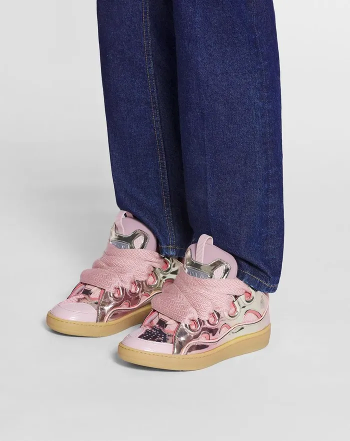 Women Lanvin Curb Curb Sneakers In Metallic Leather Dusty Rose Women Lanvin Curb Curb Sneakers In Metallic Leather Dusty Rose