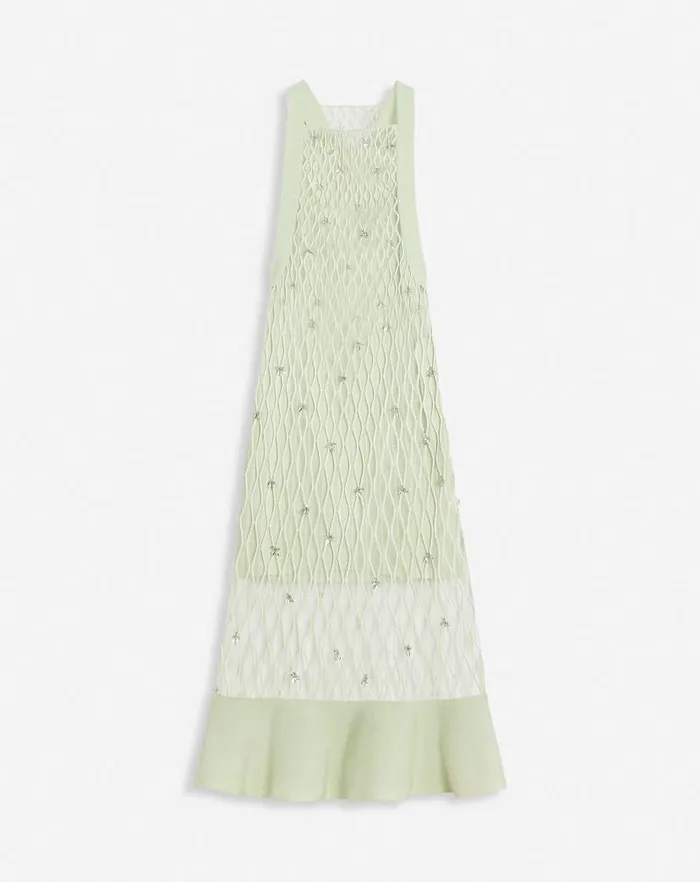 Women Lanvin Dresses Embroidered Knit Dress Almond