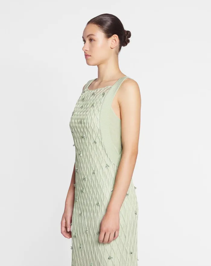 Women Lanvin Dresses Embroidered Knit Dress Almond Women Lanvin Dresses Embroidered Knit Dress Almond