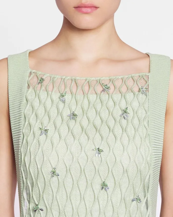 Women Lanvin Dresses Embroidered Knit Dress Almond Women Lanvin Dresses Embroidered Knit Dress Almond