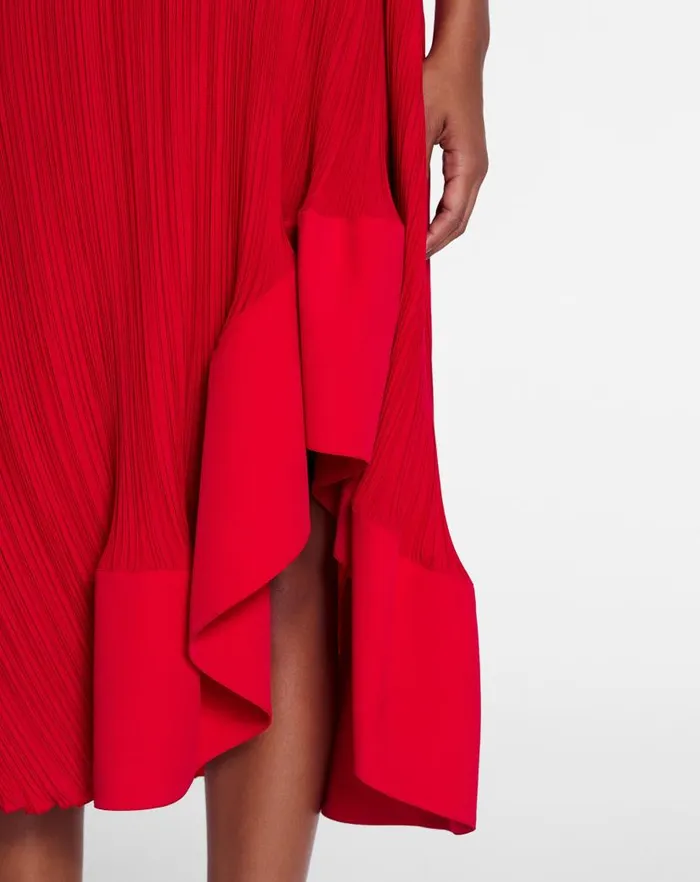 Women Lanvin Dresses Pleated Dress With Straps Flame Women Lanvin Dresses Pleated Dress With Straps Flame
