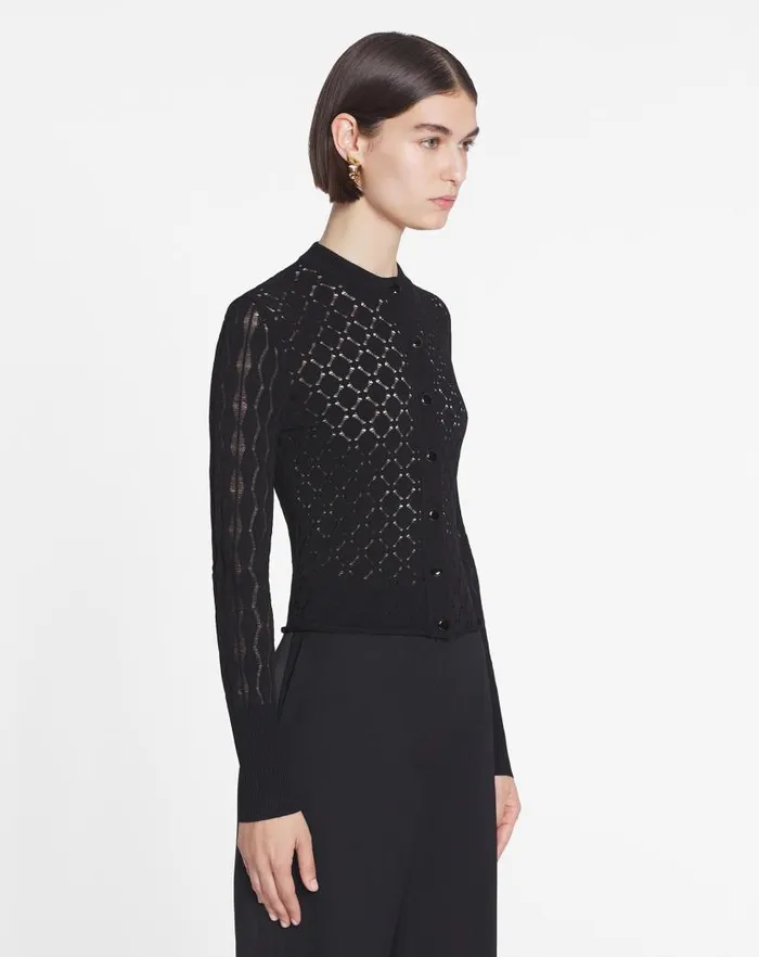 Women Lanvin Knitwear Bodycon Cardigan With Round Neck Black Women Lanvin Knitwear Bodycon Cardigan With Round Neck Black