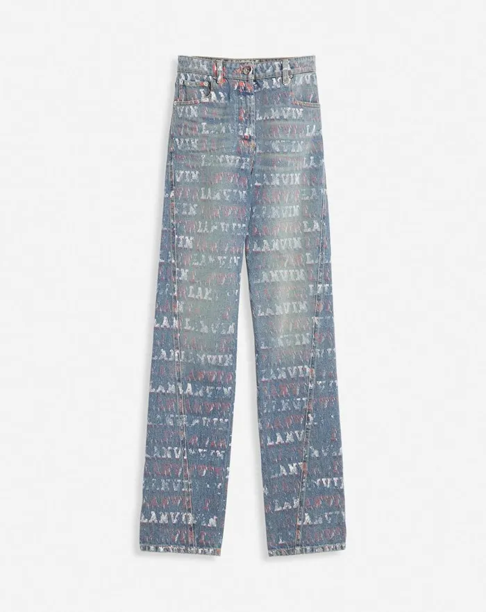 Women Lanvin Pants Lanvin X Future Straight Fit Printed Pants For Women Light Blue