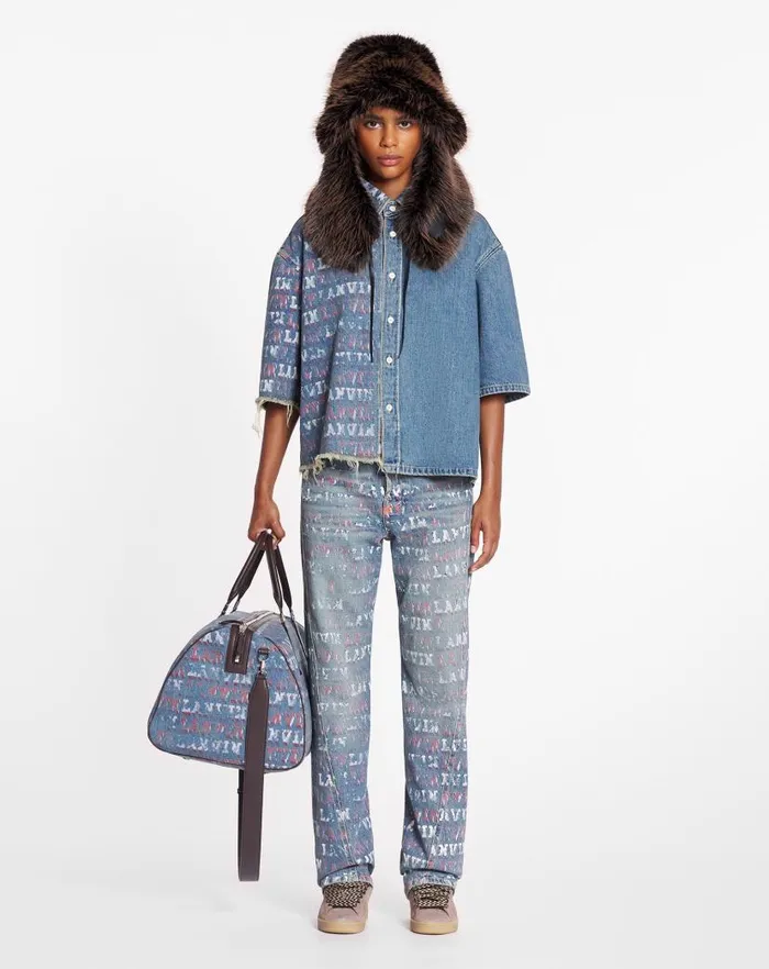 Women Lanvin Pants Lanvin X Future Straight Fit Printed Pants For Women Light Blue Women Lanvin Pants Lanvin X Future Straight Fit Printed Pants For Women Light Blue