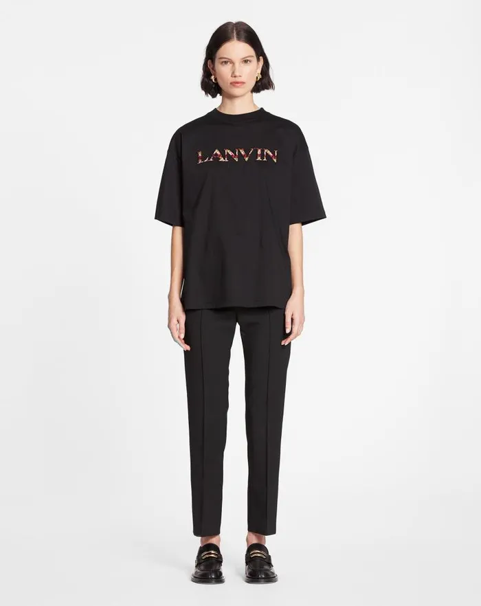 Women Lanvin TShirts and Sweatshirts Oversized Embroidered Curb Tshirt Black