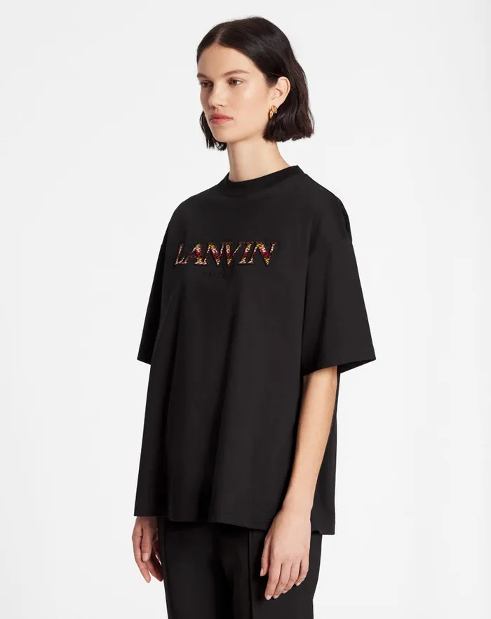 Women Lanvin TShirts and Sweatshirts Oversized Embroidered Curb Tshirt Black
