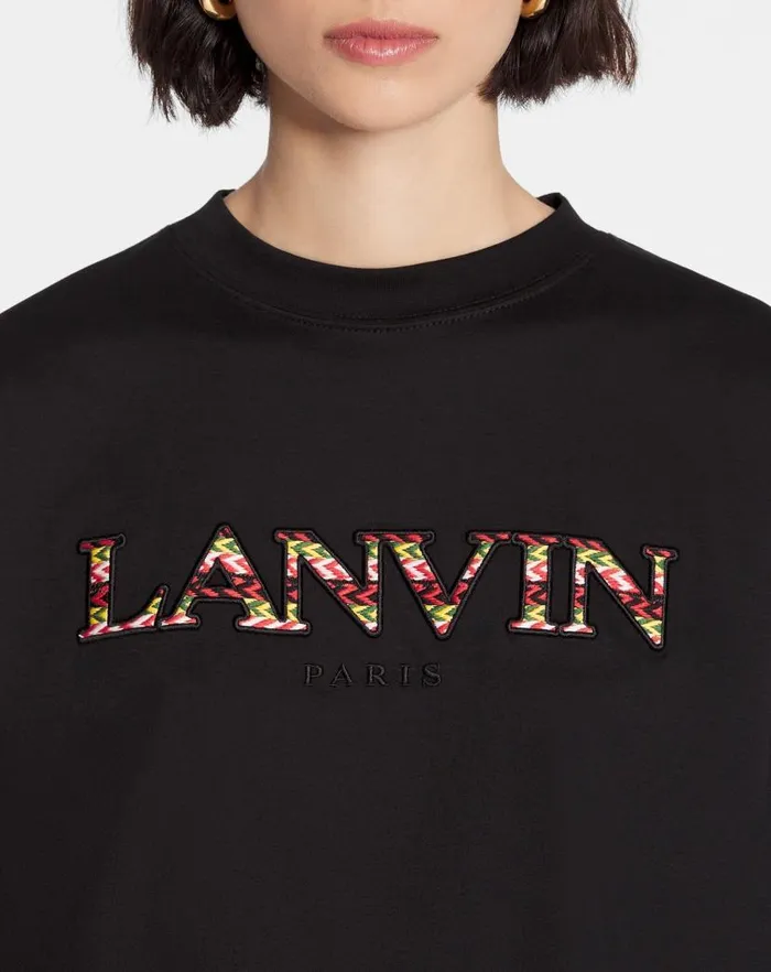 Women Lanvin TShirts and Sweatshirts Oversized Embroidered Curb Tshirt Black