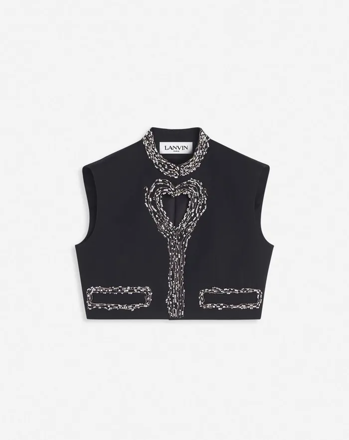 Women Lanvin Tops Short Sleeveless Jacket With A Heart Detail Black