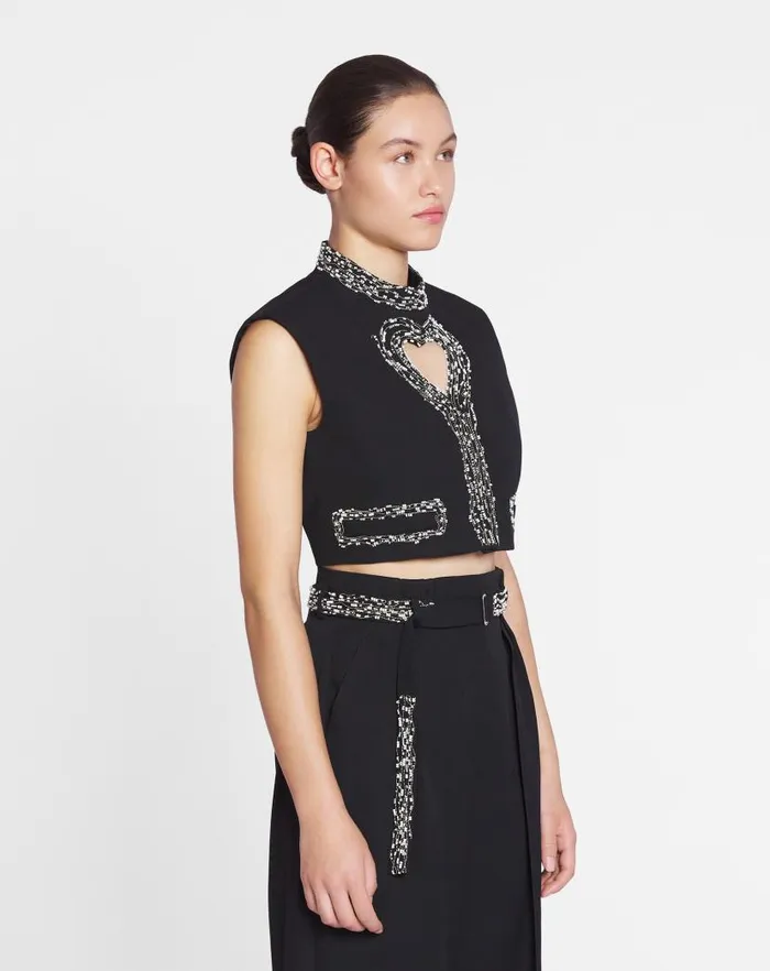 Women Lanvin Tops Short Sleeveless Jacket With A Heart Detail Black Women Lanvin Tops Short Sleeveless Jacket With A Heart Detail Black