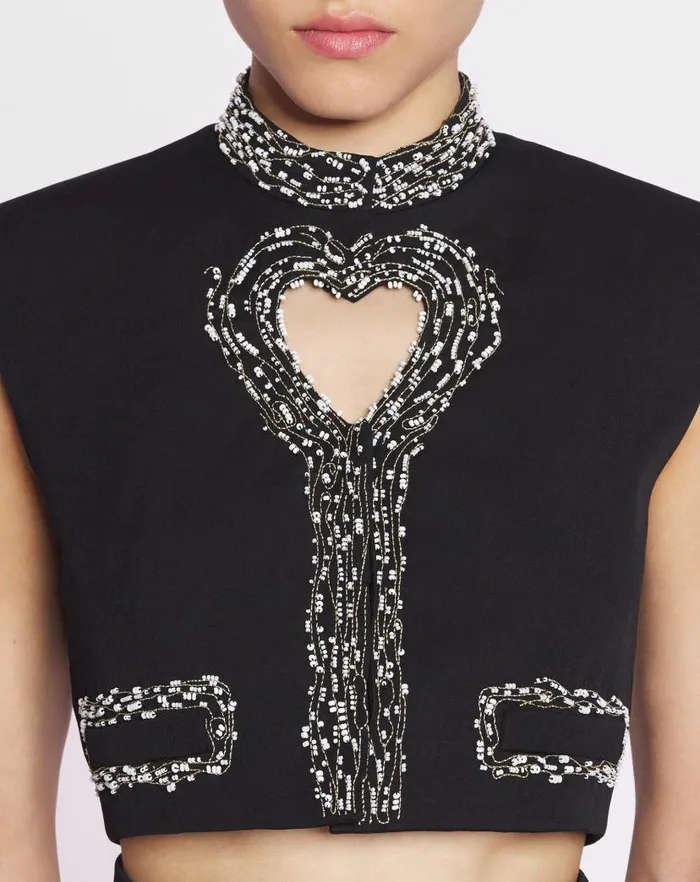 Women Lanvin Tops Short Sleeveless Jacket With A Heart Detail Black Women Lanvin Tops Short Sleeveless Jacket With A Heart Detail Black