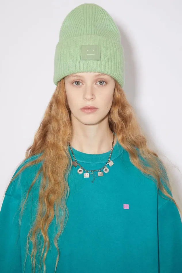 Women Large Face Logo Beanie Spring Green Acne Studios Hats
