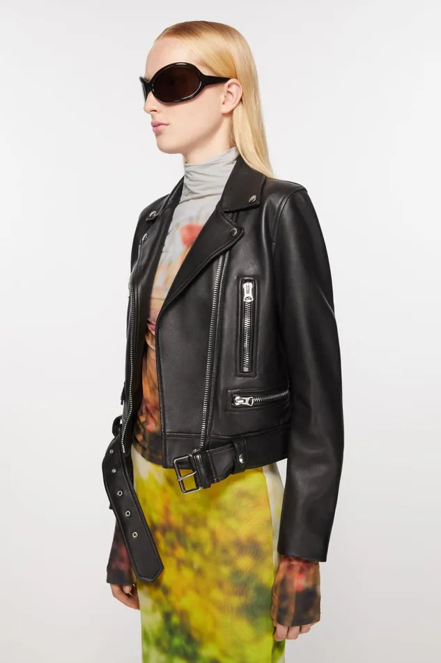 Women Leather Biker Jacket Black Acne Studios Outerwear