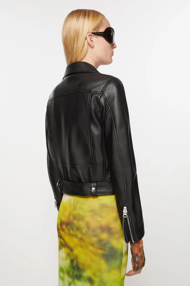 Women Leather Biker Jacket Black Acne Studios Outerwear