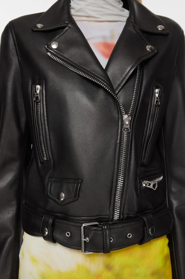 Women Leather Biker Jacket Black Acne Studios Outerwear