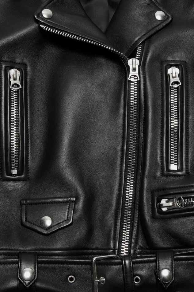 Women Leather Biker Jacket Black Acne Studios Outerwear