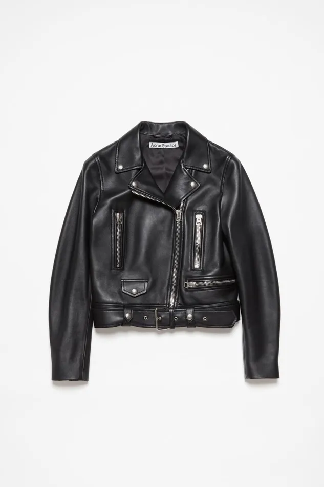 Women Leather Biker Jacket Black Acne Studios Outerwear