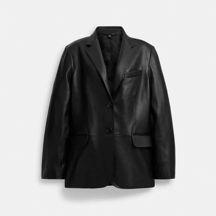 Women Leather Blazer Black Coach Jackets and Outerwear