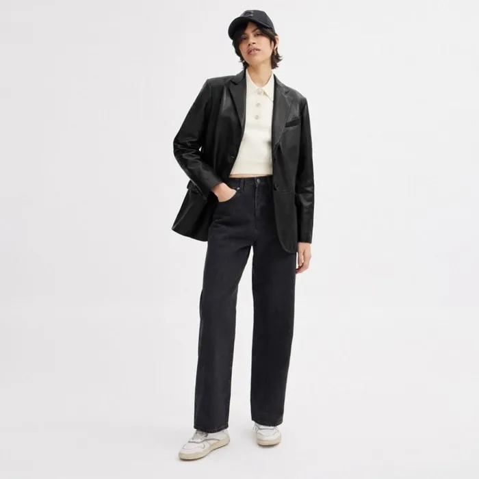 Women Leather Blazer Black Coach Jackets and Outerwear