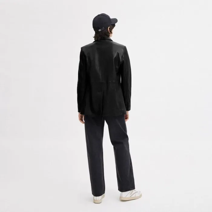 Women Leather Blazer Black Coach Jackets and Outerwear