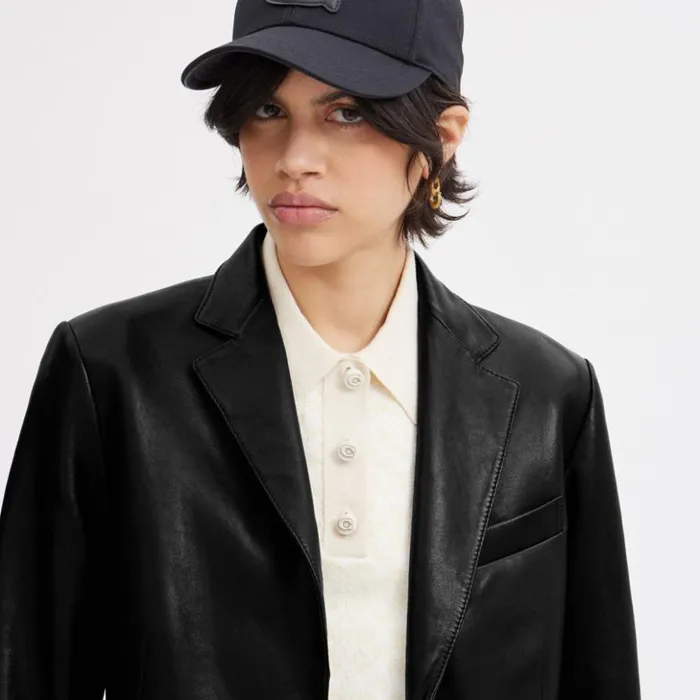Women Leather Blazer Black Coach Jackets and Outerwear