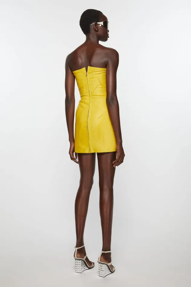 Women Leather Bustier Dress Yellow Acne Studios Dresses