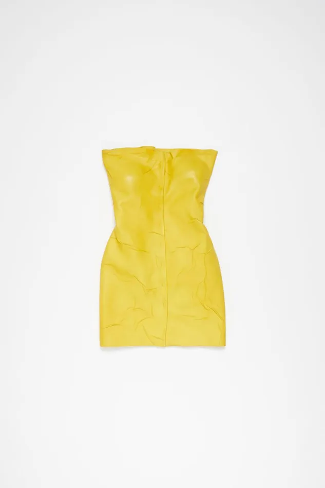 Women Leather Bustier Dress Yellow Acne Studios Dresses