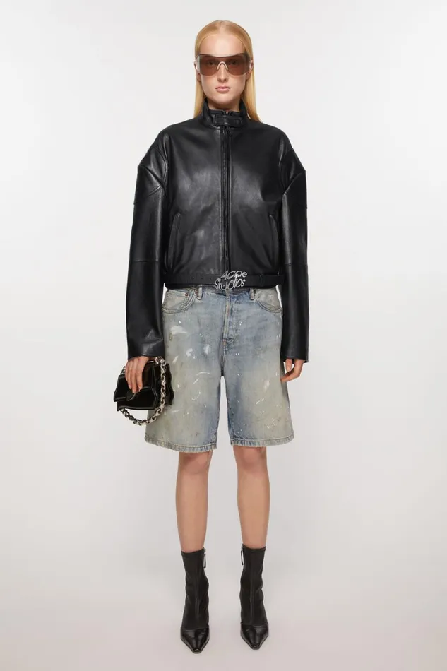 Women Leather Jacket Black Acne Studios Outerwear