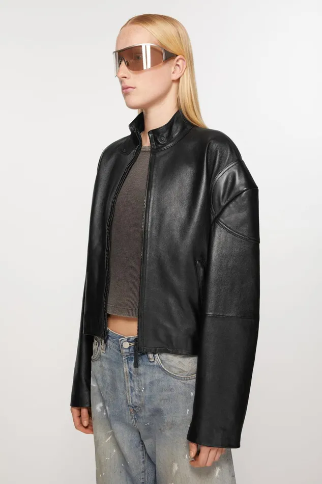 Women Leather Jacket Black Acne Studios Outerwear
