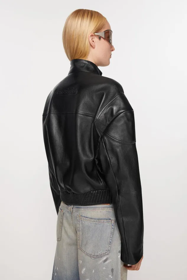 Women Leather Jacket Black Acne Studios Outerwear