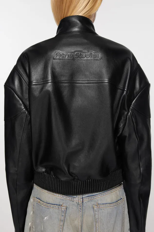 Women Leather Jacket Black Acne Studios Outerwear