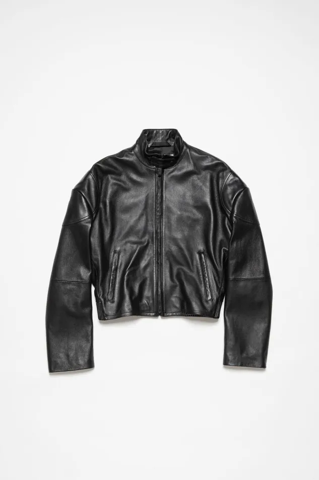 Women Leather Jacket Black Acne Studios Outerwear