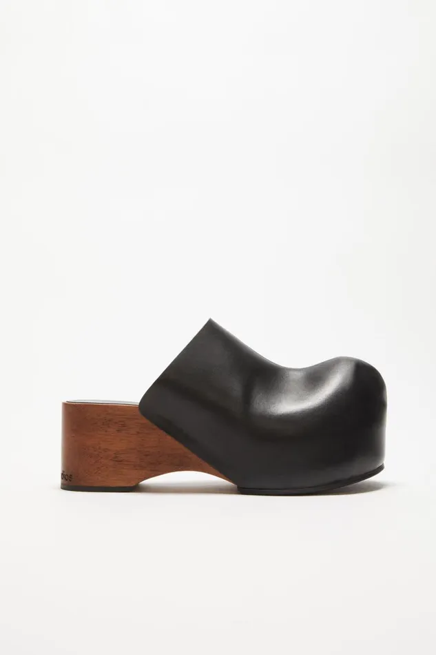 Women Leather Wood Clogs Black Acne Studios Shoes