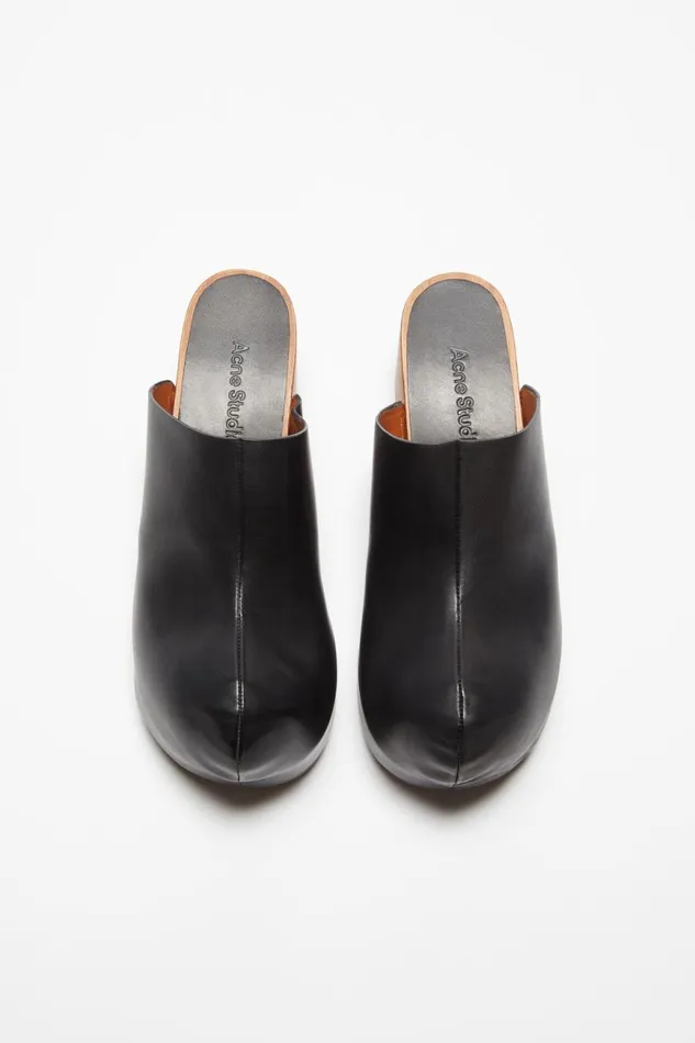 Women Leather Wood Clogs Black Acne Studios Shoes