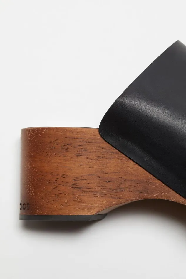 Women Leather Wood Clogs Black Acne Studios Shoes
