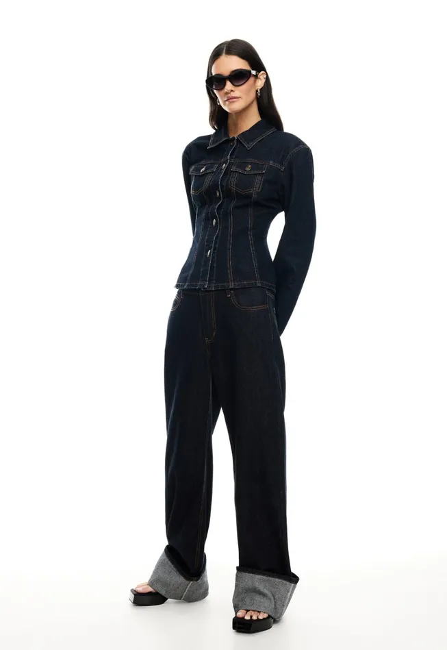 Women Lioness Fashion Denim RIDER DENIM JACKET Dark Denim
