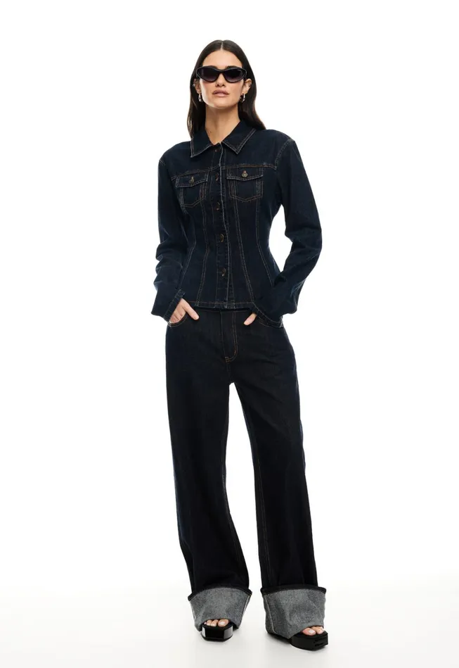 Women Lioness Fashion Denim RIDER DENIM JACKET Dark Denim Women Lioness Fashion Denim RIDER DENIM JACKET Dark Denim