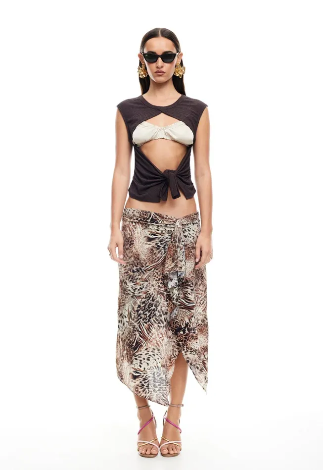 Women Lioness Fashion Tops MOSS TIE TOP Brown Women Lioness Fashion Tops MOSS TIE TOP Brown