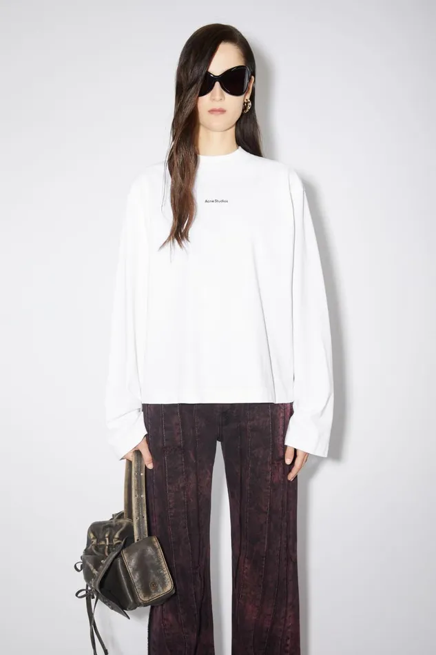 Women Logo Long Sleeve Tshirt Optic White Acne Studios Tshirts