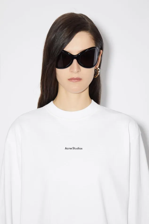 Women Logo Long Sleeve Tshirt Optic White Acne Studios Tshirts