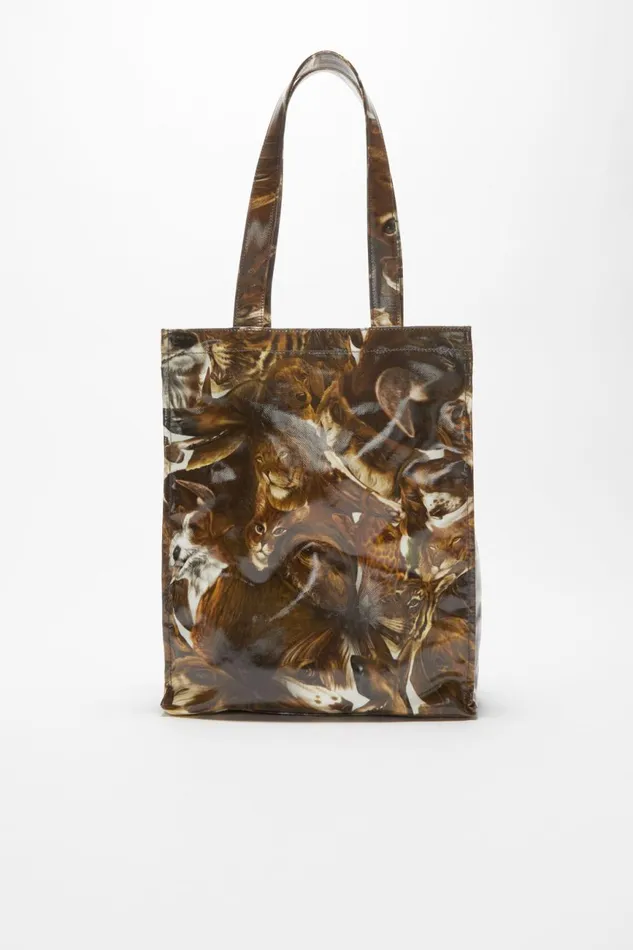 Women Logo Shoulder Tote Bag Cognac Brown Multi Acne Studios Bags