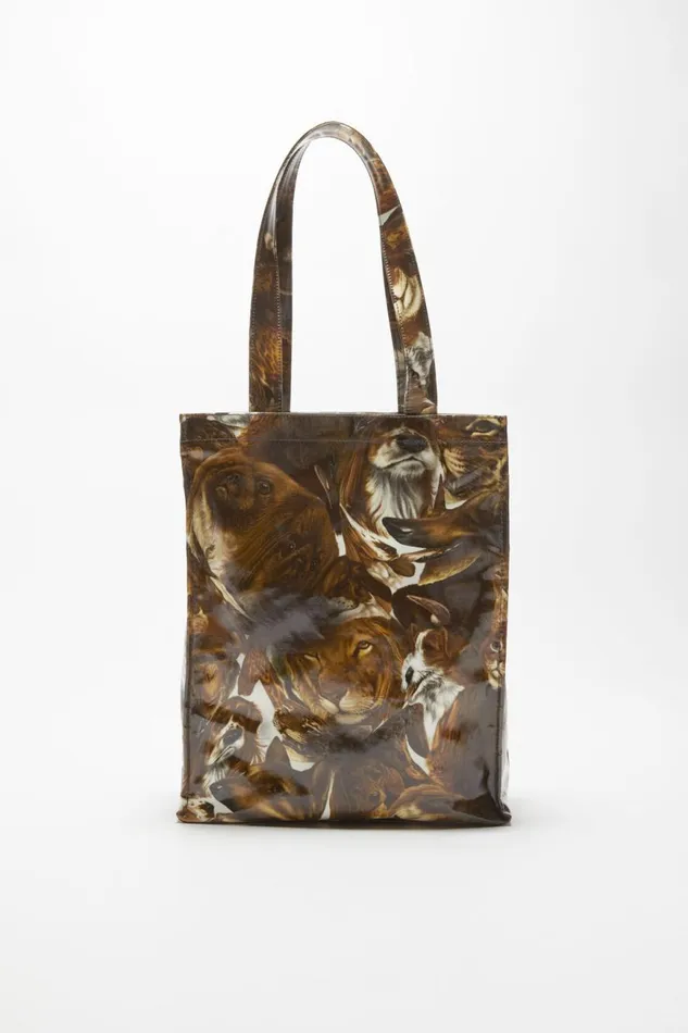 Women Logo Shoulder Tote Bag Cognac Brown Multi Acne Studios Bags