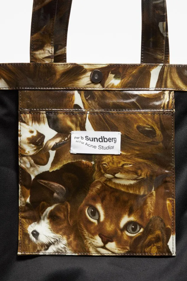 Women Logo Shoulder Tote Bag Cognac Brown Multi Acne Studios Bags