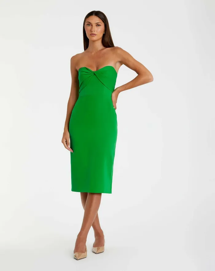 Women Mac Duggal Crepe Strapless Twist Top Fitted Midi Dress Spring Green Every Day Dresses Women Mac Duggal Crepe Strapless Twist Top Fitted Midi Dress Spring Green Every Day Dresses