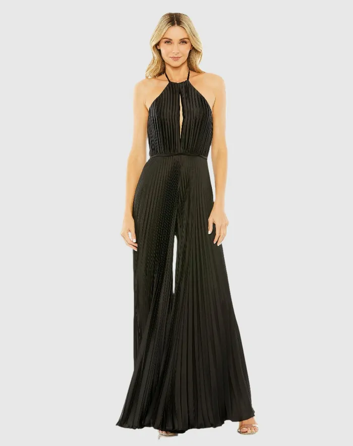 Women Mac Duggal Halter Neck Keyhole Detail Pleated Jumpsuit Black Jumpsuits and Rompers Women Mac Duggal Halter Neck Keyhole Detail Pleated Jumpsuit Black Jumpsuits and Rompers