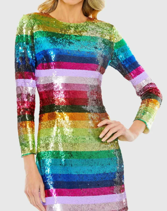 Women Mac Duggal Long Sleeve Sequin Rainbow Dress Multi Cocktail Dresses Women Mac Duggal Long Sleeve Sequin Rainbow Dress Multi Cocktail Dresses